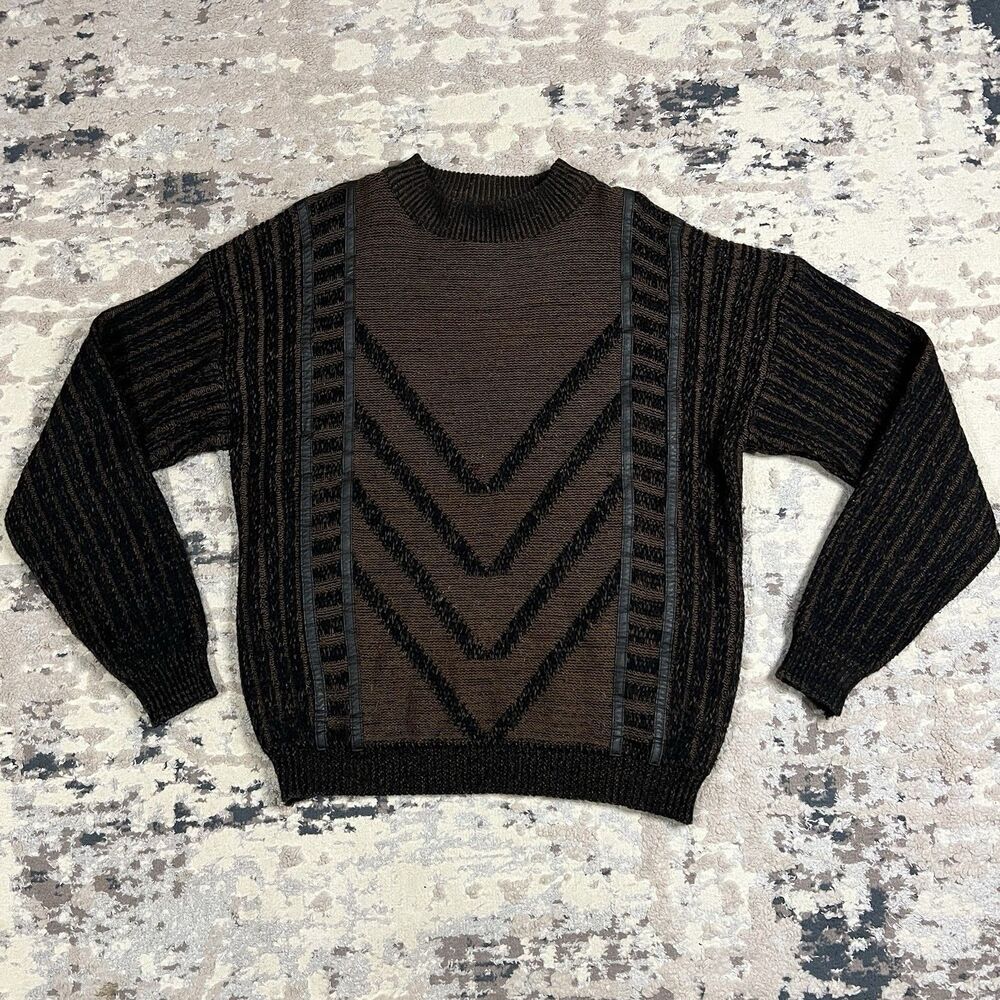 Vintage 90s Bugle Boy Grandpa Acrylic Coogi Style Sweater Size M Pullover Brown